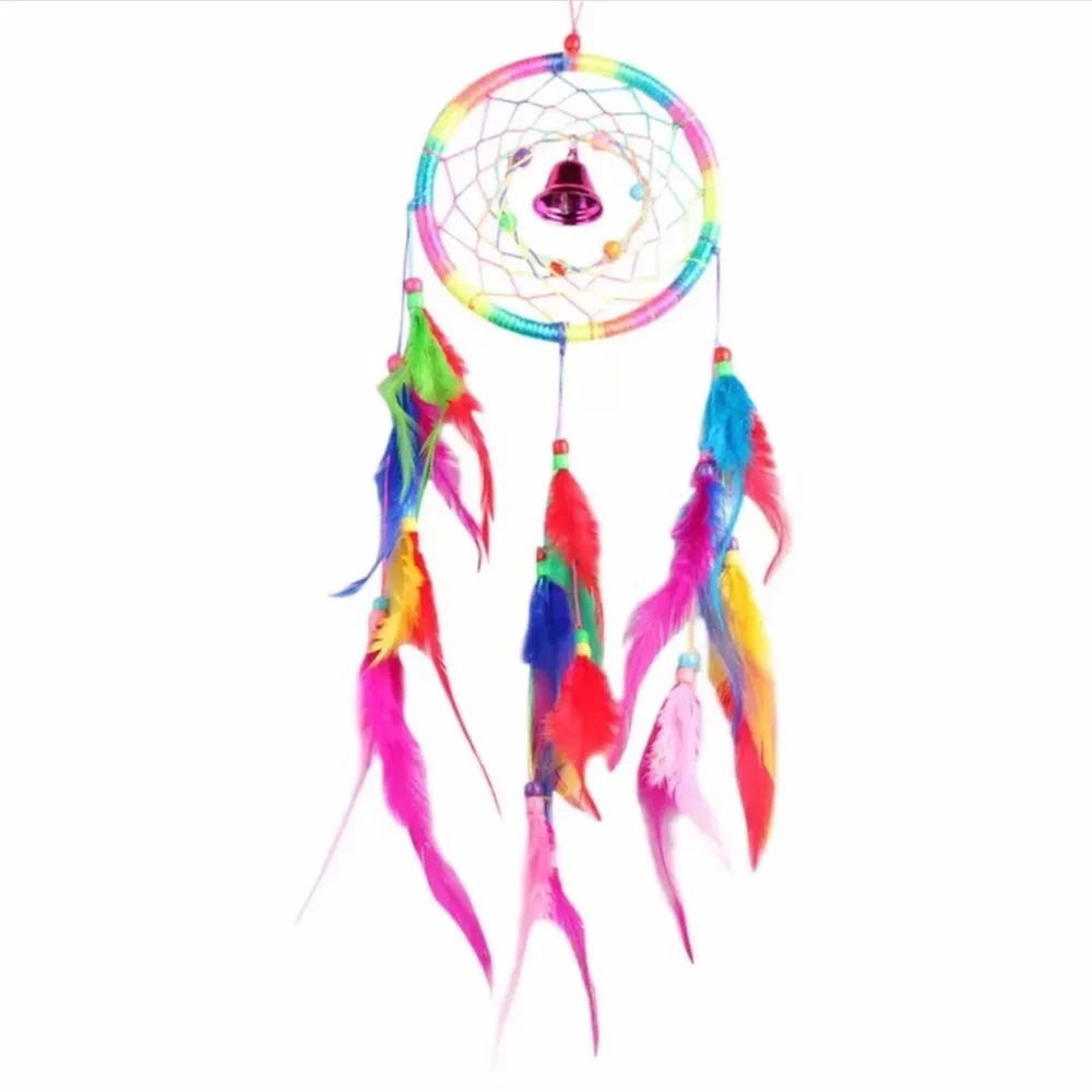 Colorful Rainbow Feather Dreamcatcher - Vibrant Multicolor Wall Decor